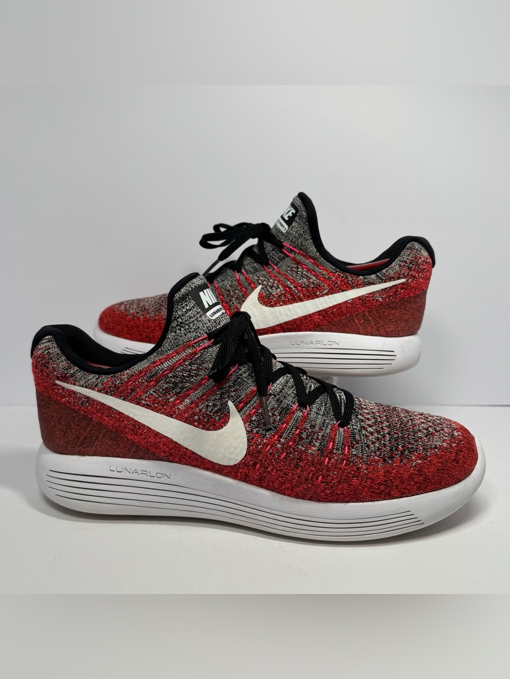 Nike LunarEpic Flyknit 2 Low Running Shoes Red Black White Men 11 Casual Gym